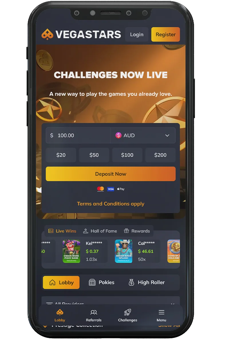 Screenshot of an online casino on a mobile phone